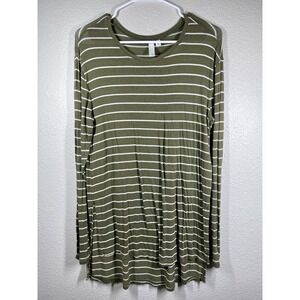 BP Nordstrom Long Sleeve Shirt XS Top Striped Green White Casual Thin Sheer